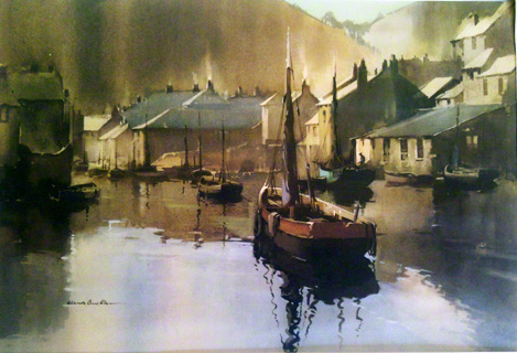 A water colour painting by Claude Buckle of Polperro 