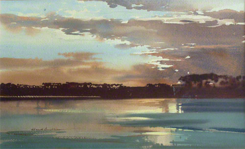 This is an example of the use of watercolour to paint water and sky. This painting was produced by Claude Buckle for the private market.
