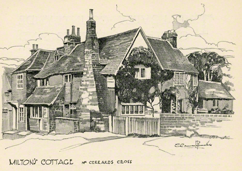 A pencil drawing of Miltons cottage near Cerrards Cross (now Buckinghamshire village of Chalfont St Gilesby) Claude Buckle